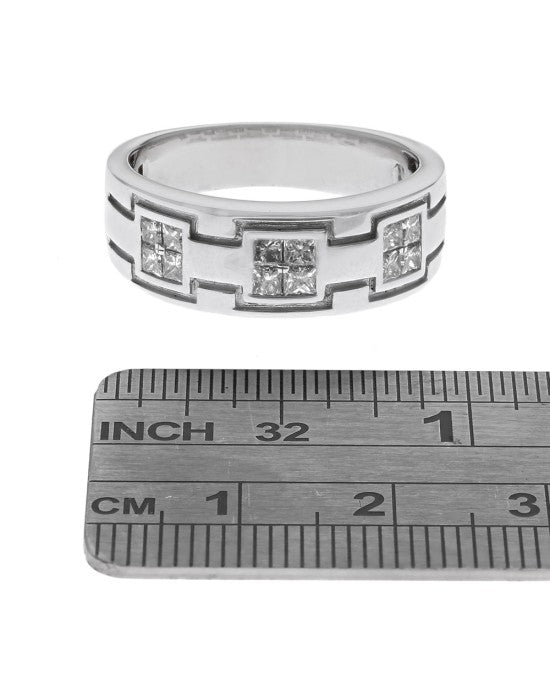 Gentlemen's Diamond Etched Band in White Gold