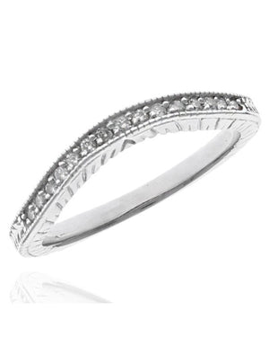 Diamond Etched Milgrain Ring Guard in White Gold