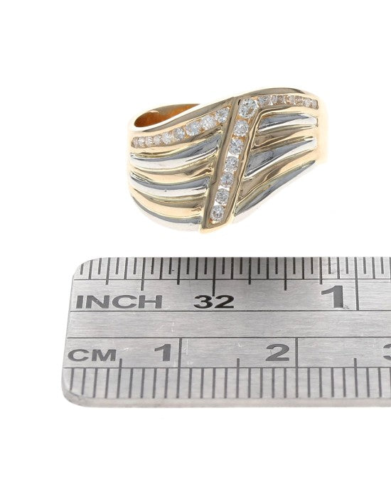 Diamond Fluted Wave Band in Platinum and Yellow Gold