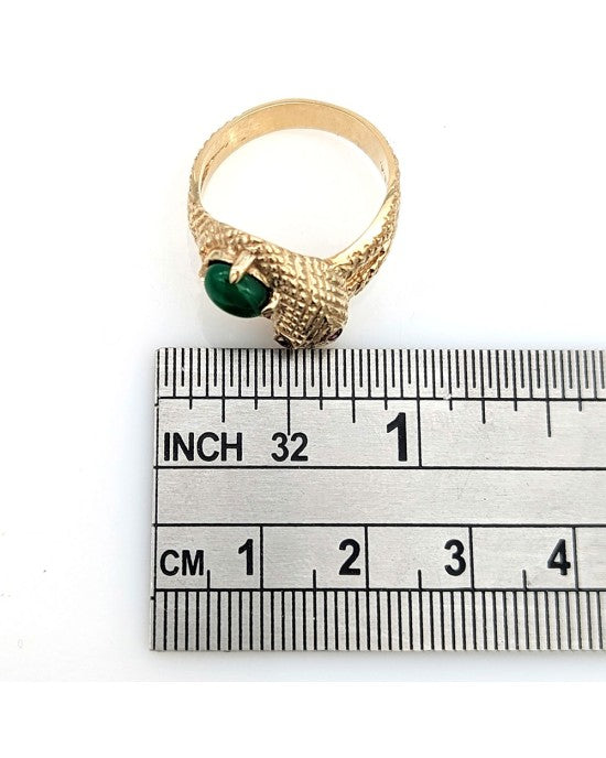 Chrysoprase and Ruby Snake Ring in Yellow Gold