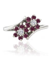 Ruby and Diamond Flower Bypass Ring in White Gold