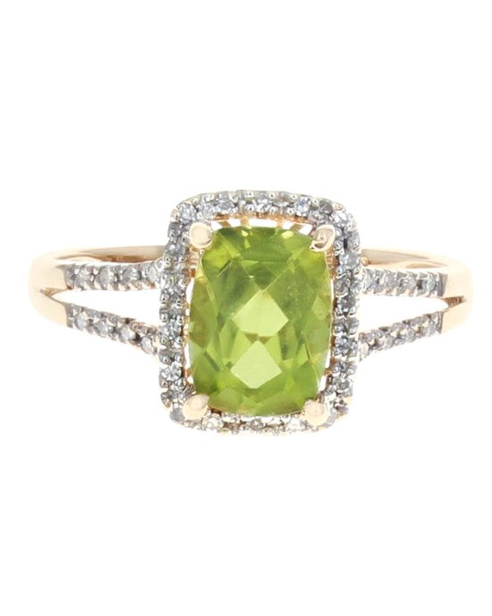 Peridot and Diamond Halo Ring in Yellow Gold