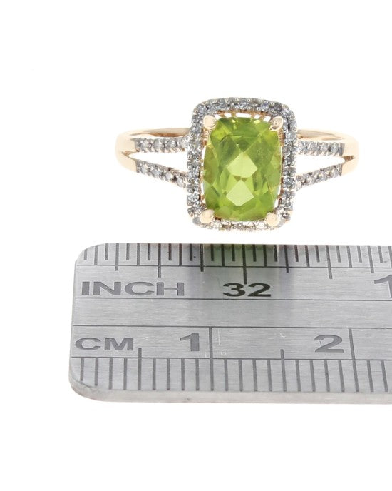 Peridot and Diamond Halo Ring in Yellow Gold