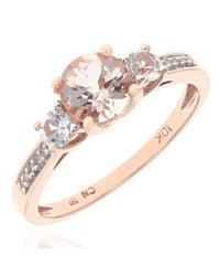 Morganite, White Sapphire and Diamond Ring in Rose Gold