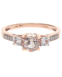 Morganite, White Sapphire and Diamond Ring in Rose Gold