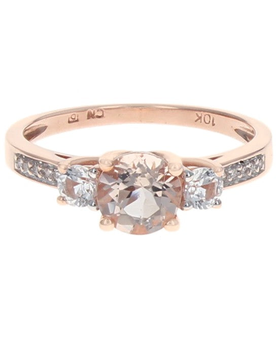 Morganite, White Sapphire and Diamond Ring in Rose Gold
