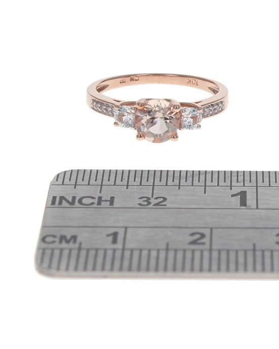 Morganite, White Sapphire and Diamond Ring in Rose Gold