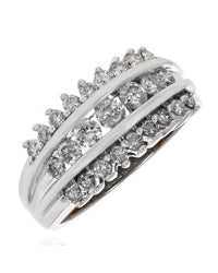 3-Row Diamond Ring in White and Yellow Gold