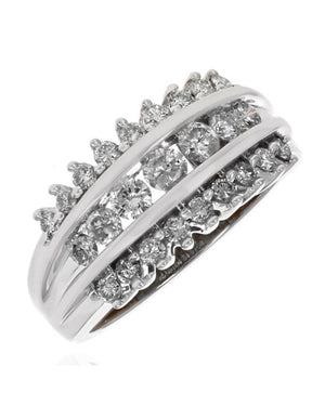 3-Row Diamond Ring in White and Yellow Gold
