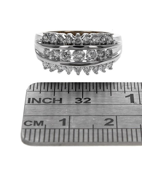 3-Row Diamond Ring in White and Yellow Gold
