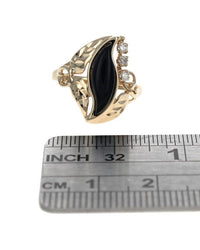 Black Coral and Diamond Foliate Motif Ring in Yellow Gold