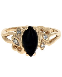 Black Coral and Diamond Accent Ring in Yellow Gold