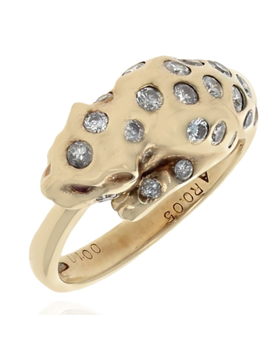 Diamond Leopard Ring with Ruby Eyes