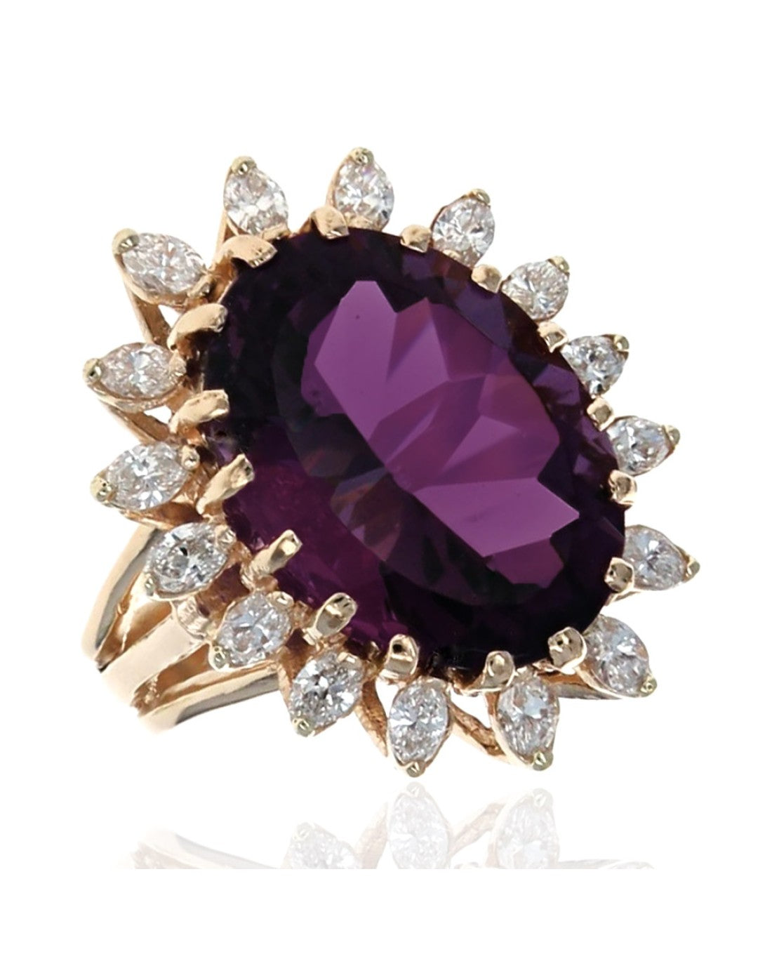 Oval Amethyst Diamond Halo Cocktail Ring