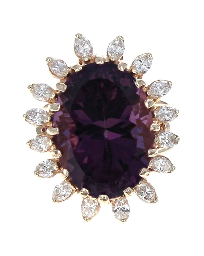 Oval Amethyst Diamond Halo Cocktail Ring