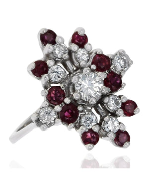 Diamond and Ruby Cluster Ring
