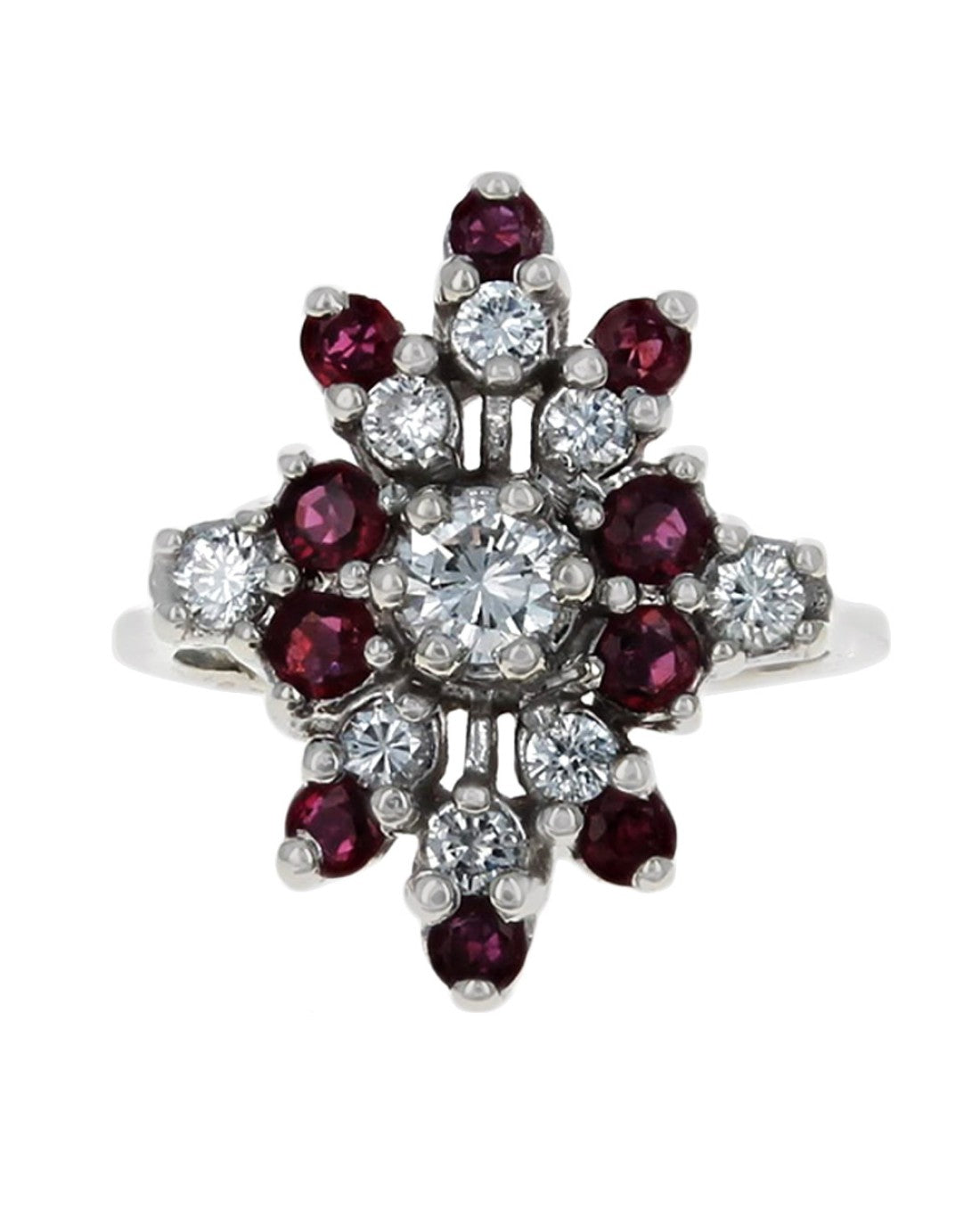 Diamond and Ruby Cluster Ring