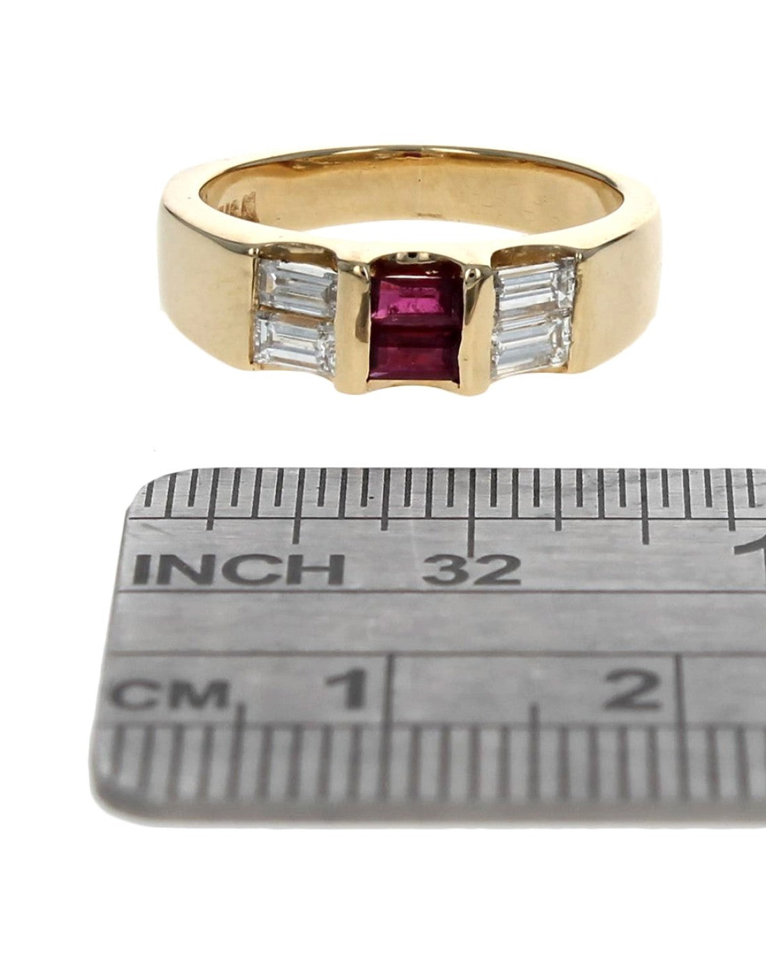 Baguette Diamond and Ruby Tapered Ring