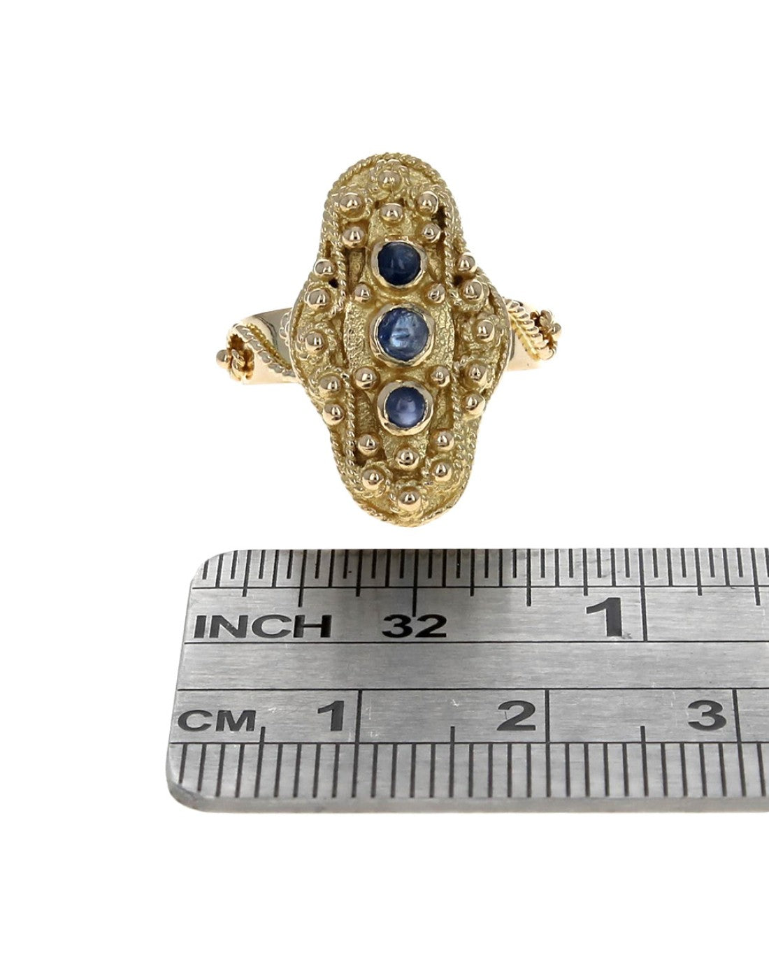 Sapphire Cabochon Elongated Rope Scroll Accent Ring