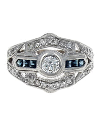 Vintage Diamond and Sapphire Shield Shaped Ring