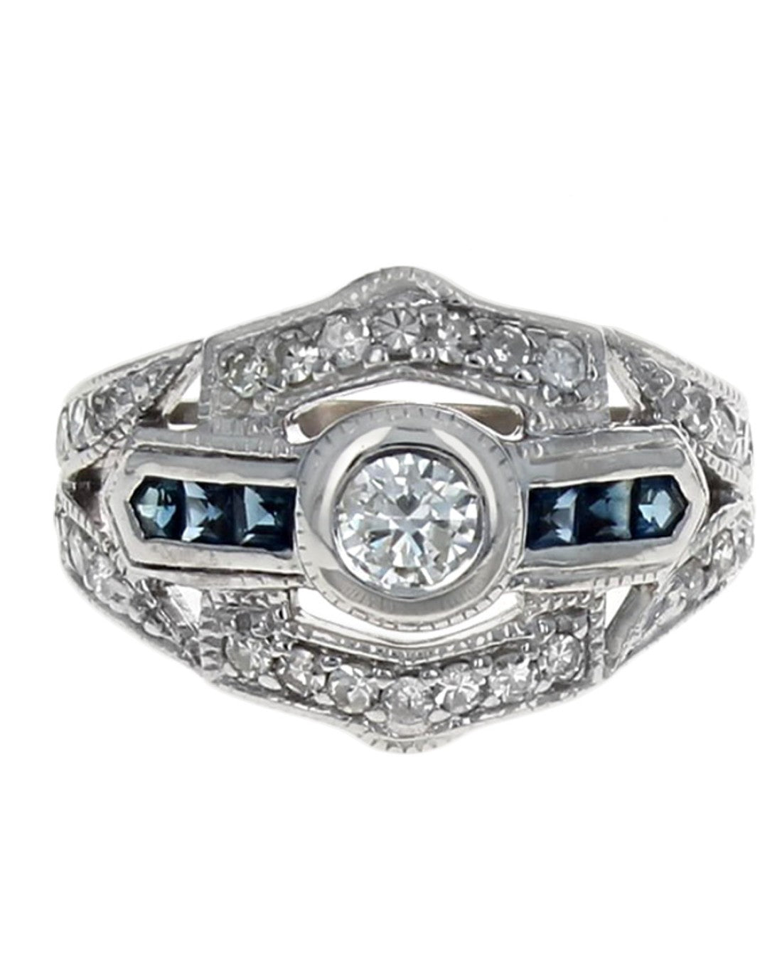 Vintage Diamond and Sapphire Shield Shaped Ring