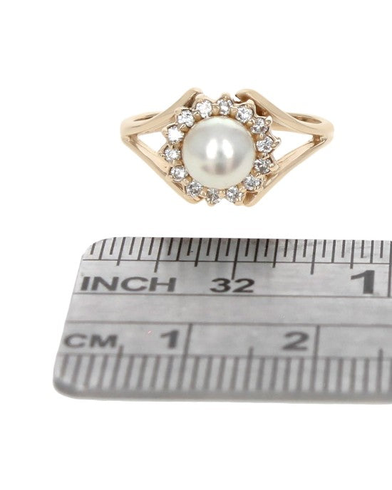 White Rose Pearl and Diamond Halo Ring