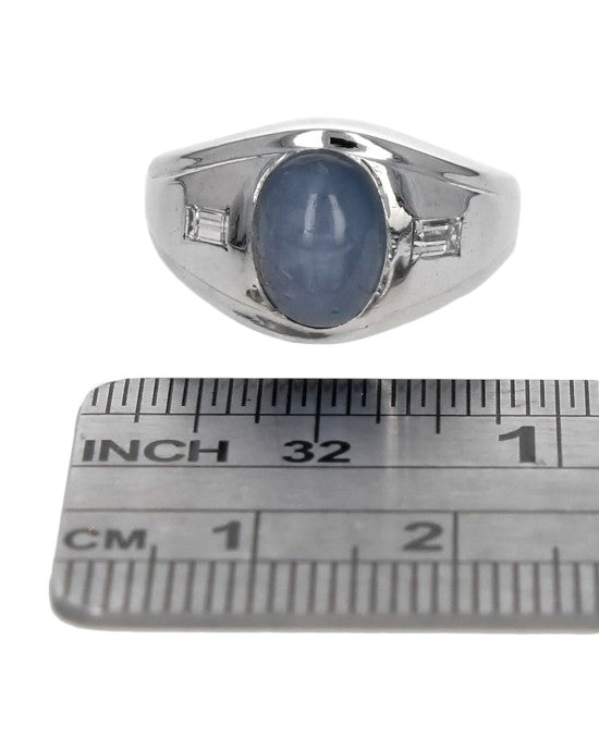 Gentleman's Light Blue Star Sapphire and Diamond Ring