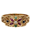 Ruby, Sapphire, Emerald and Diamond Scroll Accent Ring