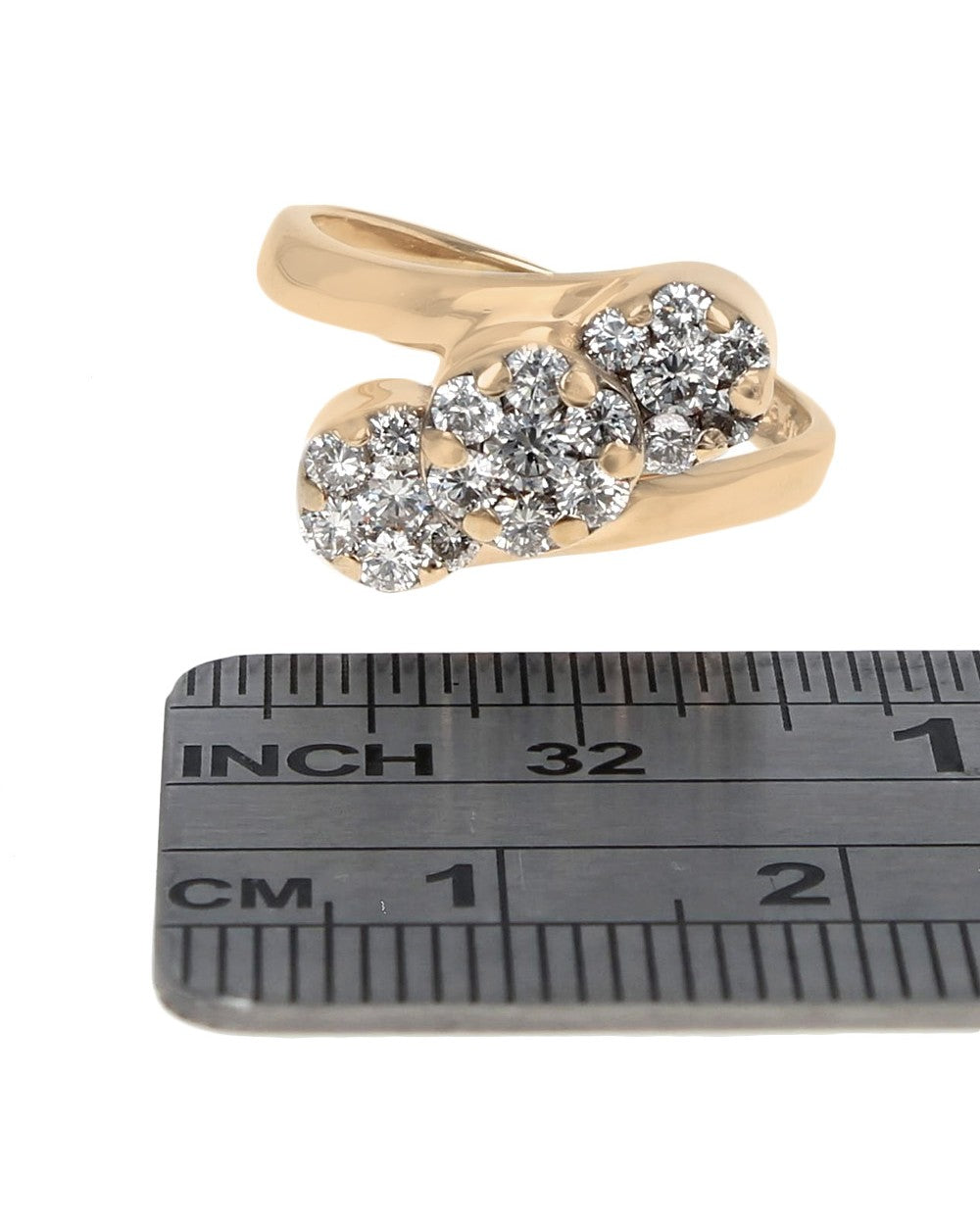 Triple Cluster Diamond Bypass Ring in Yellow Gold