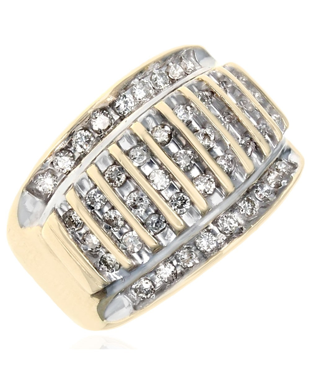 Multi-Row Diamond Tapered Band in White and Yellow Gold