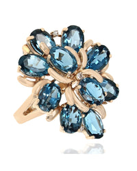 London Blue Topaz and Diamond Flower Cluster Ring