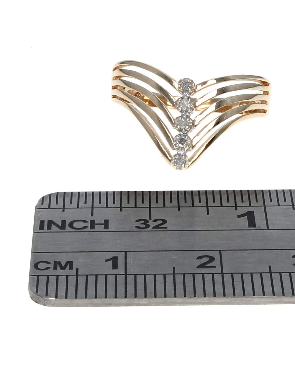 5-Row Diamond Open Cut Chevron Ring in Yellow Gold