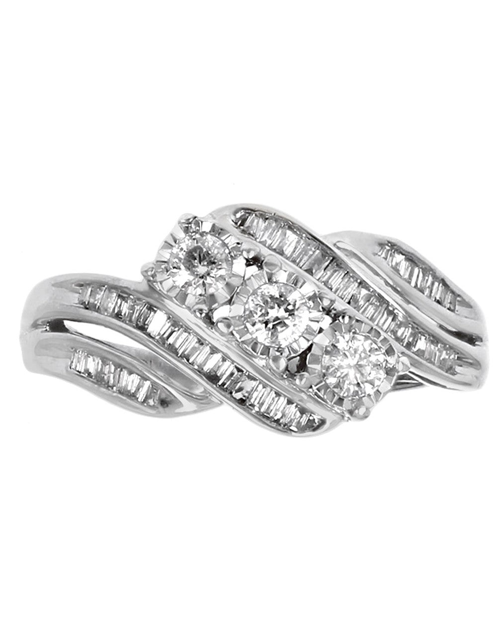 3-Stone Diamond Bypass Ring in White Gold