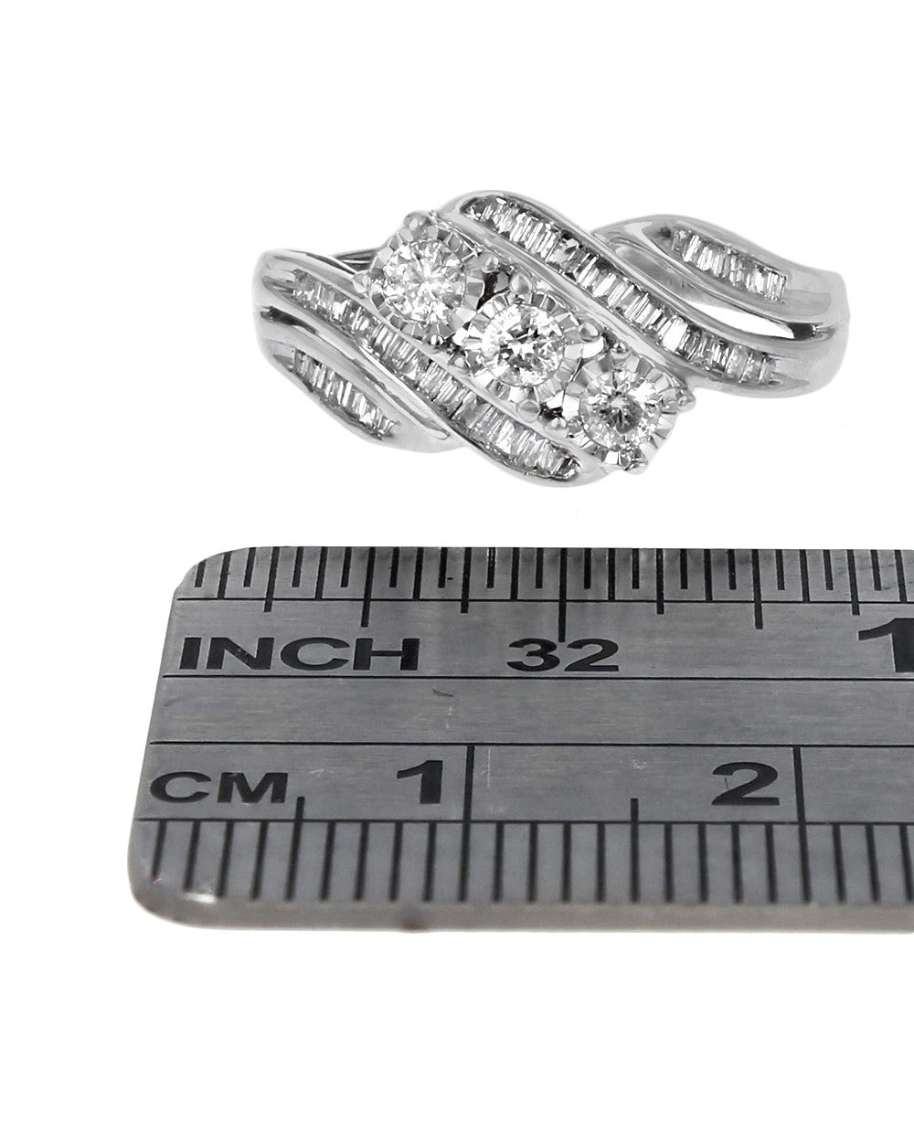 3-Stone Diamond Bypass Ring in White Gold