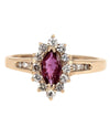Ruby and Diamond Halo Ring in Yellow Gold