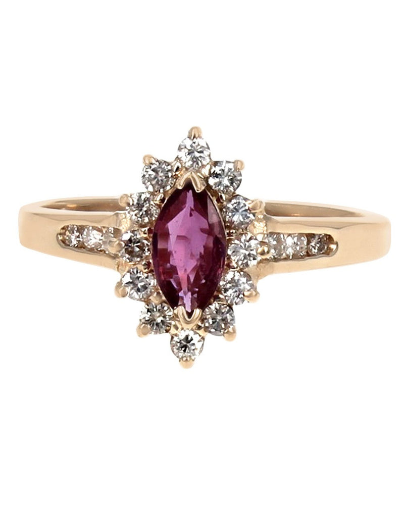 Ruby and Diamond Halo Ring in Yellow Gold