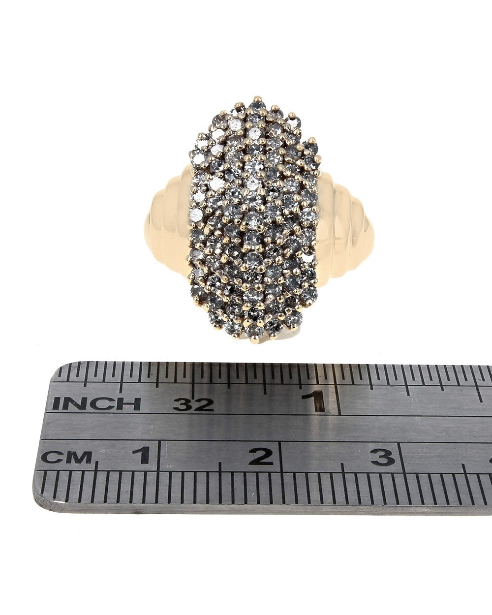 7-Row Diamond Cluster Ring in Yellow Gold