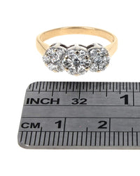 Triple Cluster Diamond Ring in White and Yellow Gold