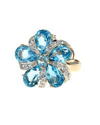 Swiss Blue Topaz Flower Ring in Yellow Gold