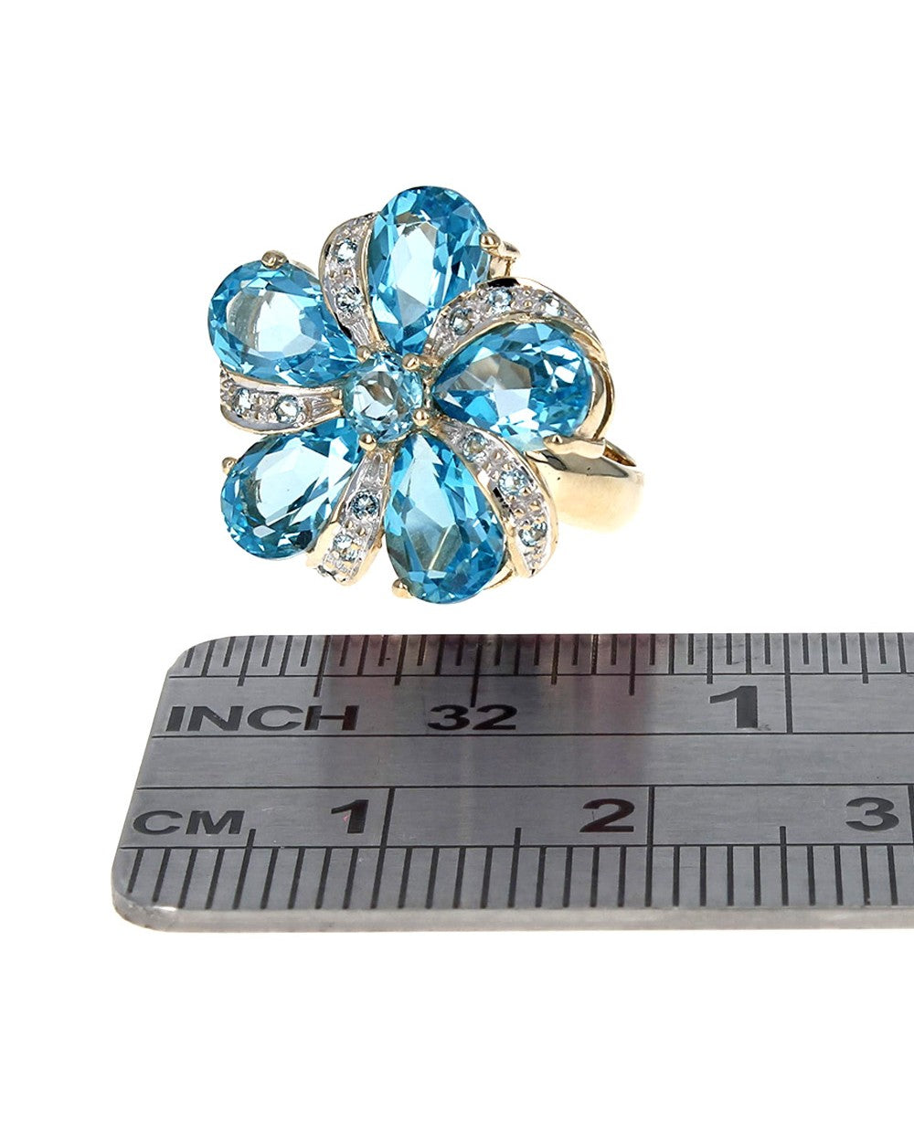 Swiss Blue Topaz Flower Ring in Yellow Gold