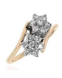 Diamond Flower Bypass Ring in White and Yellow Gold