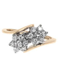 Diamond Flower Bypass Ring in White and Yellow Gold