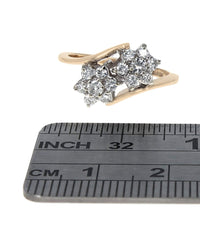 Diamond Flower Bypass Ring in White and Yellow Gold