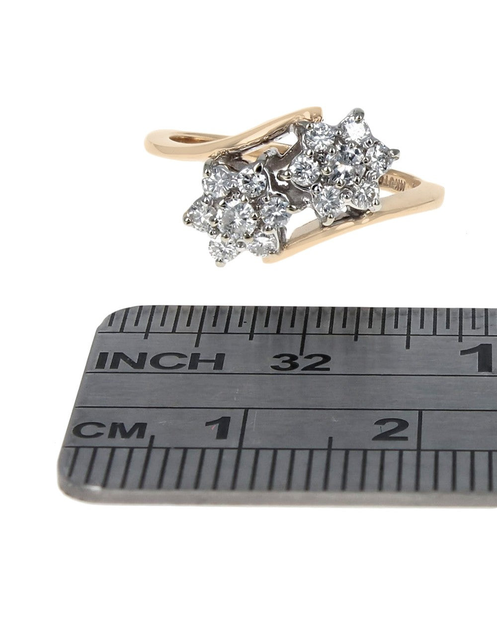 Diamond Flower Bypass Ring in White and Yellow Gold