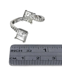 Handmade Princess Cut Diamond Bypass Ring in 18KW