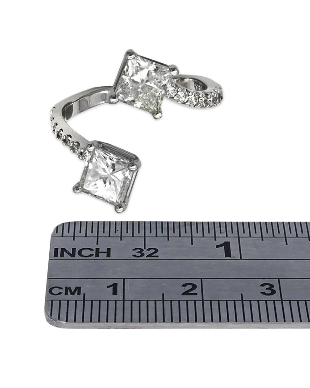 Handmade Princess Cut Diamond Bypass Ring in 18KW