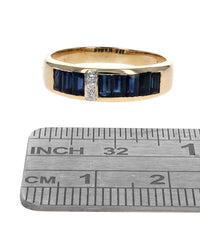 Gentlemen's Blue Sapphire and Diamond Accent Tapered Band in Yelllow Gold