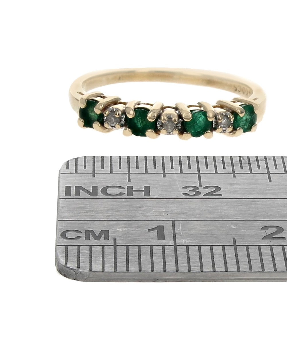 Alternating Emerald and Diamond Tapered Ring in Yellow Gold