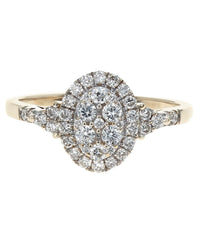 Diamond Halo Oval Cluster Engagement Ring in Yellow Gold