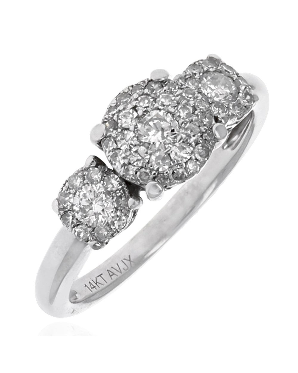 Diamond Halo Triple Cluster Engagement Ring in White Gold